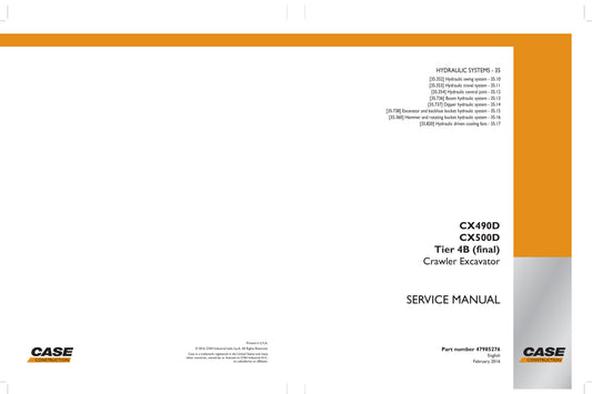 CASE CX490D CX500D Crawler Excavator Factory Workshop Service Manual 47985276