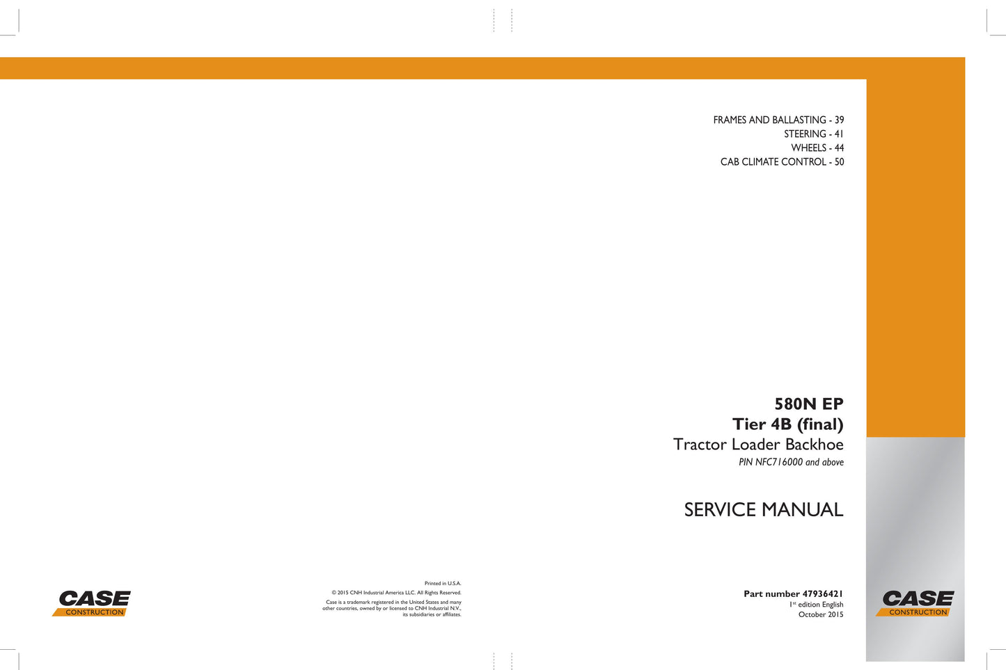 CASE 580N EP Backhoe Loader Factory Workshop Service Manual 47936421