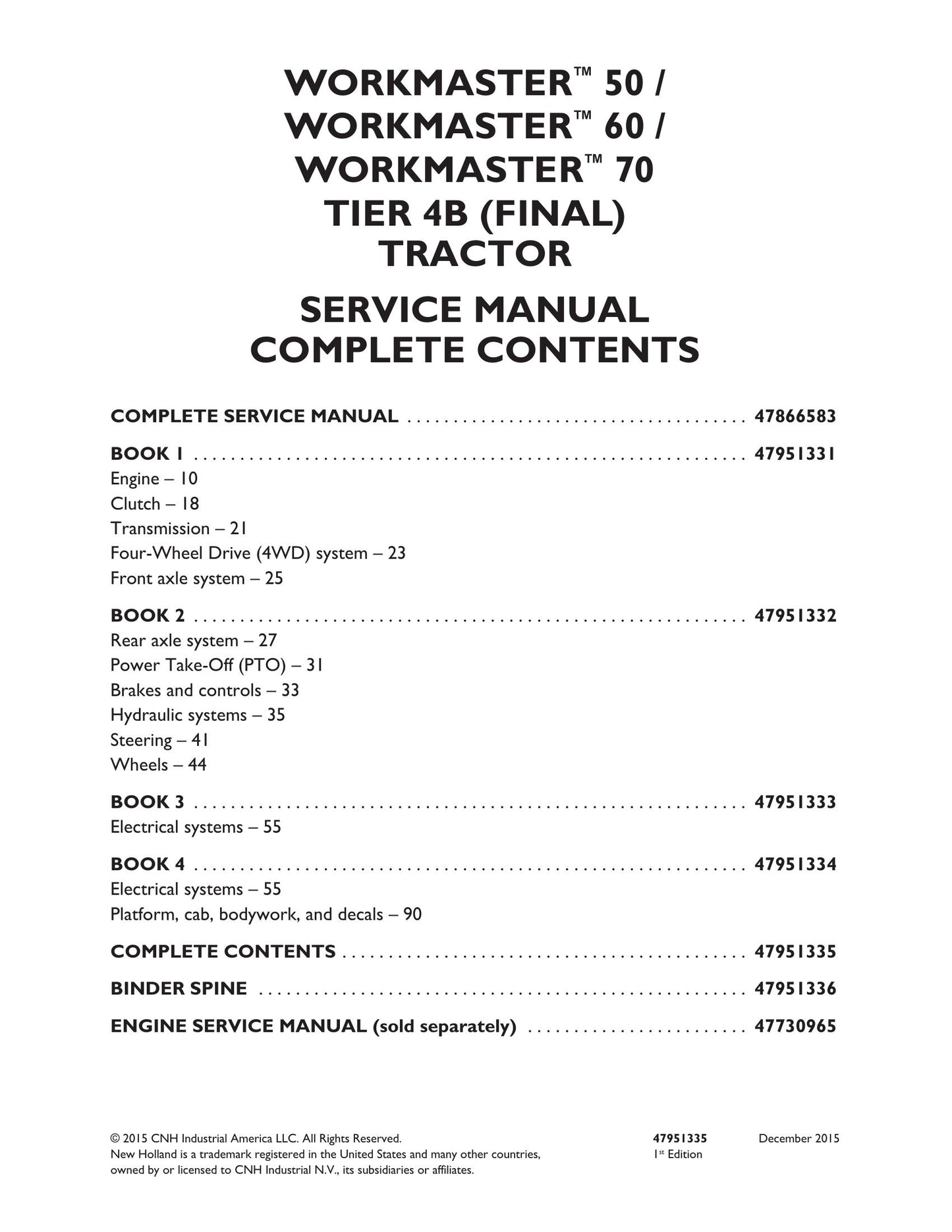 New Holland Workmaster 50 Workmaster 60 Workmaster 70 Tractor Factory Workshop Service Manual 47951331
