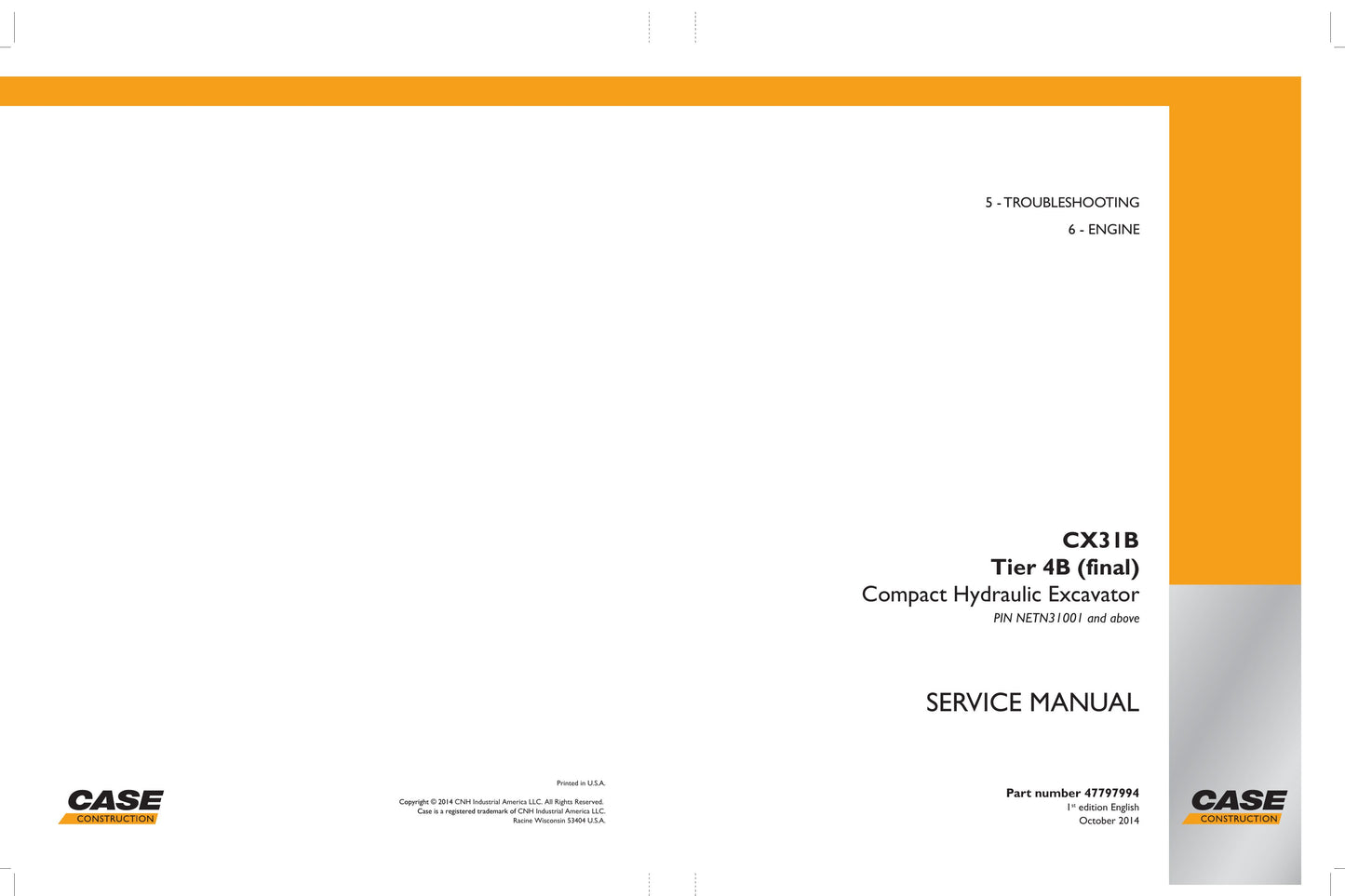 CASE CX31B Compact Hydraulic Excavator Factory Workshop Service Manual 4797994