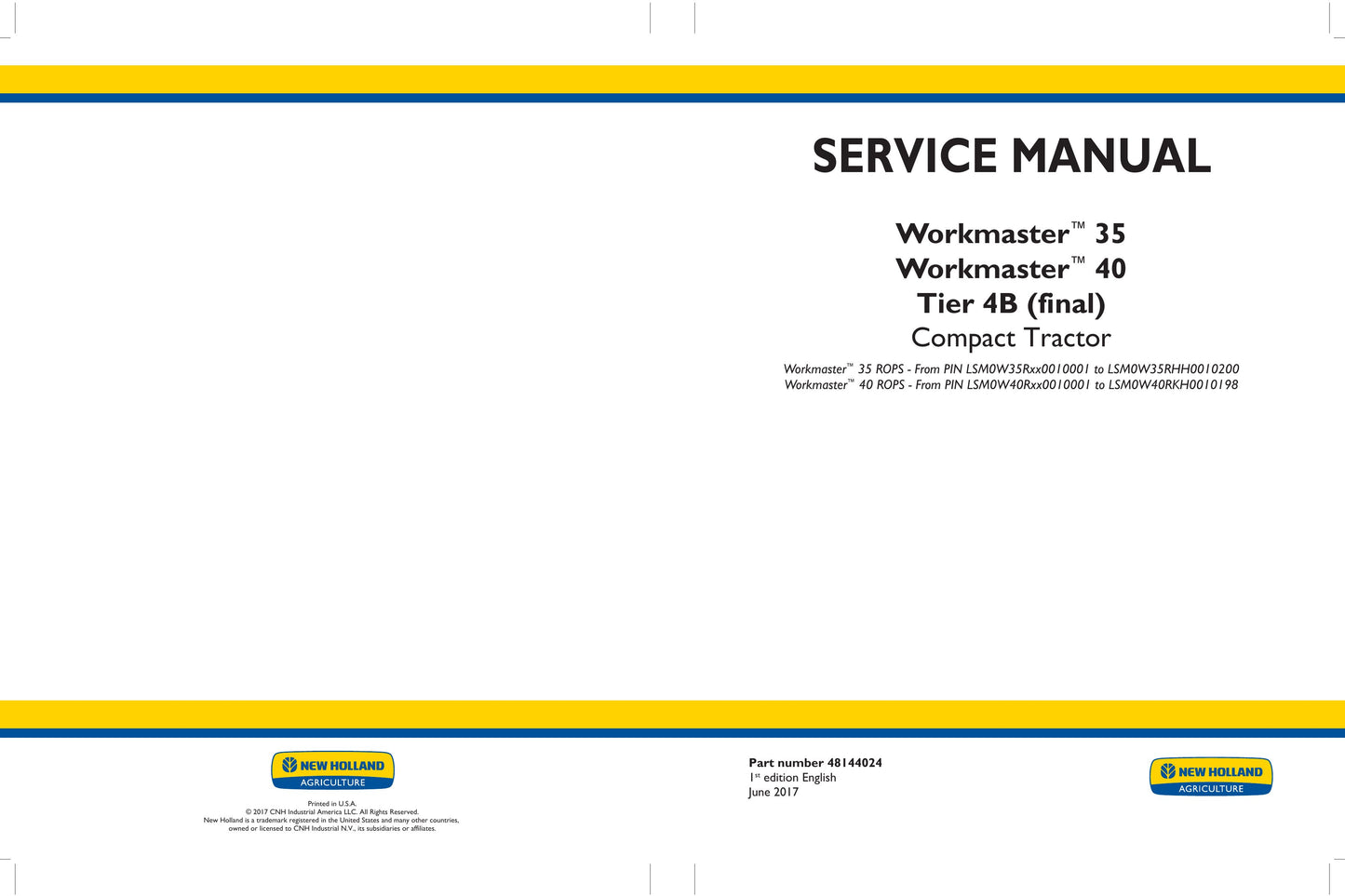 New Holland Workmaster 35 Workmaster 40 Tractor Factory Workshop Service Manual 48144024
