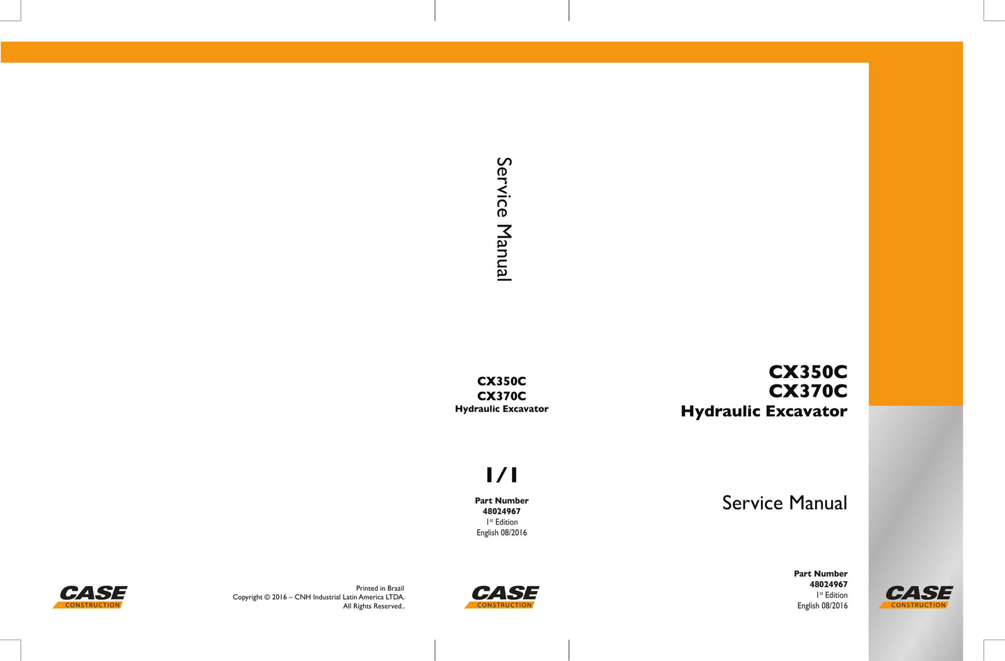 CASE CX350C CX370C Crawler Excavator Factory Workshop Service Manual 48024967