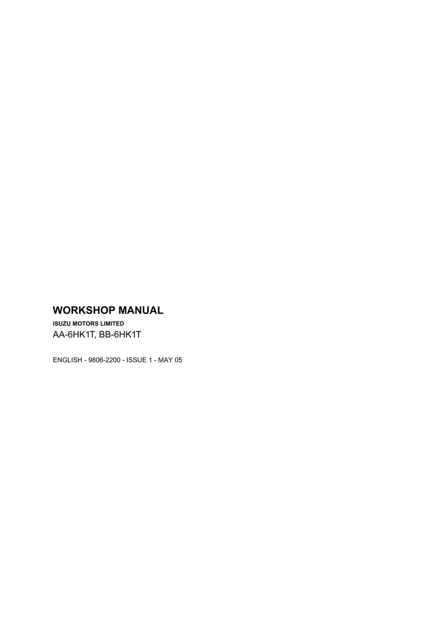 JCB AA-6HK1T BB-6HK1T Engine Workshop Manual 9806-2200