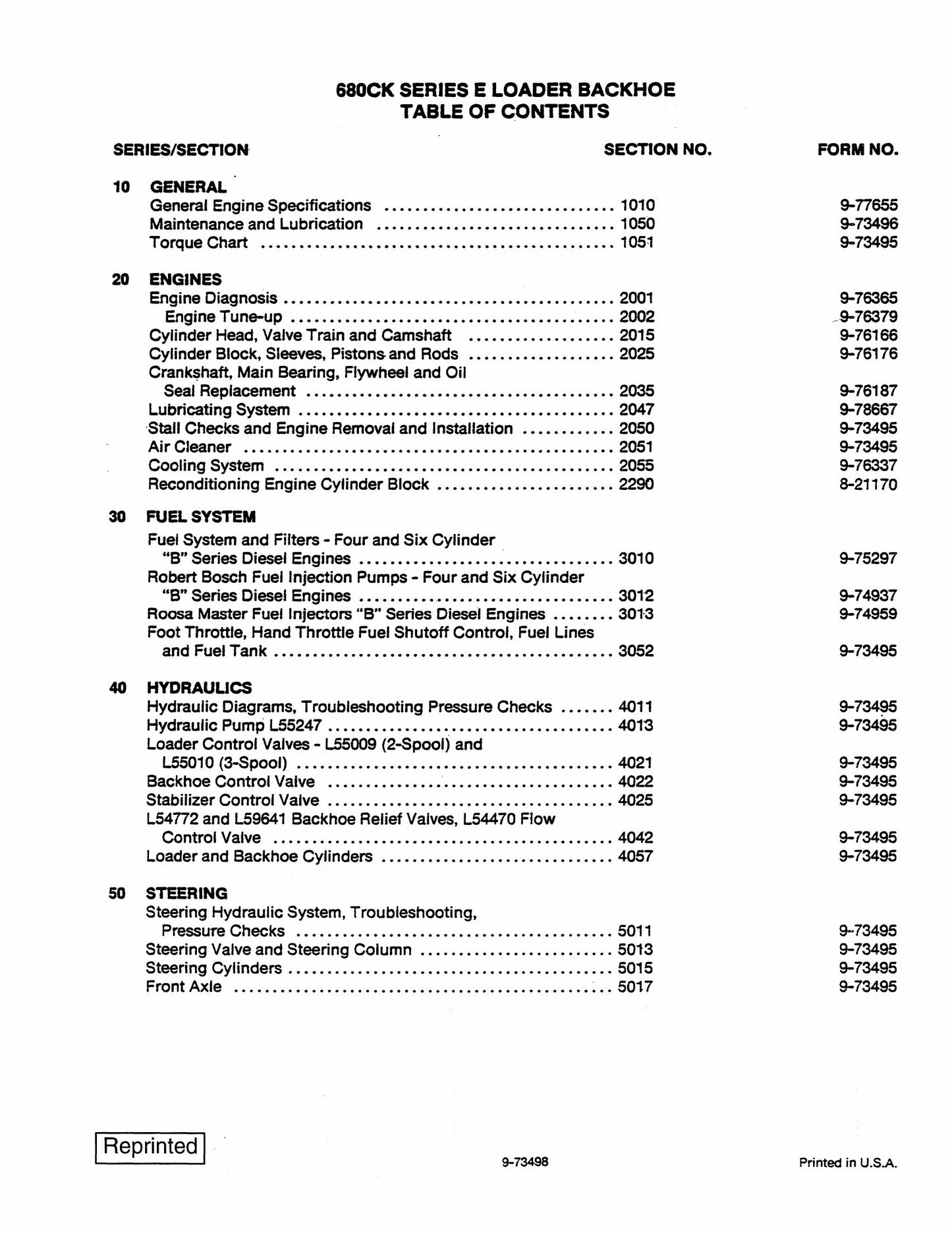 CASE 680CK Series E Backhoe Loader Table of Contents