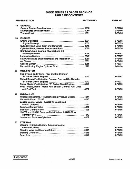 CASE 680CK Series E Backhoe Loader Table of Contents