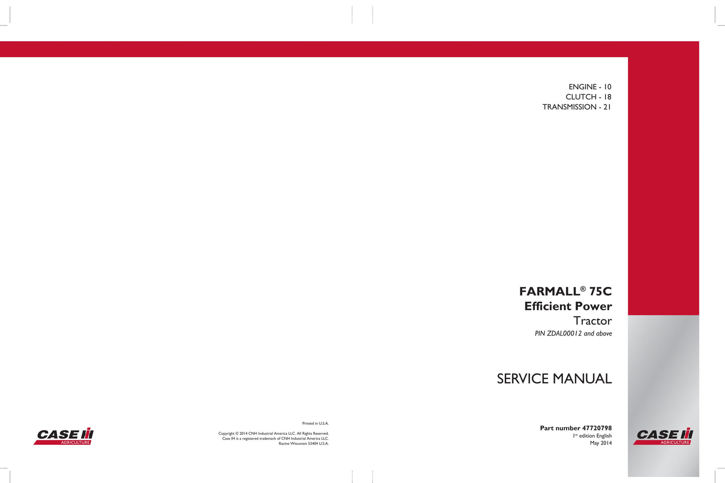 CASE FARMALL 75C Tractor Factory Workshop Service Manual 47720798