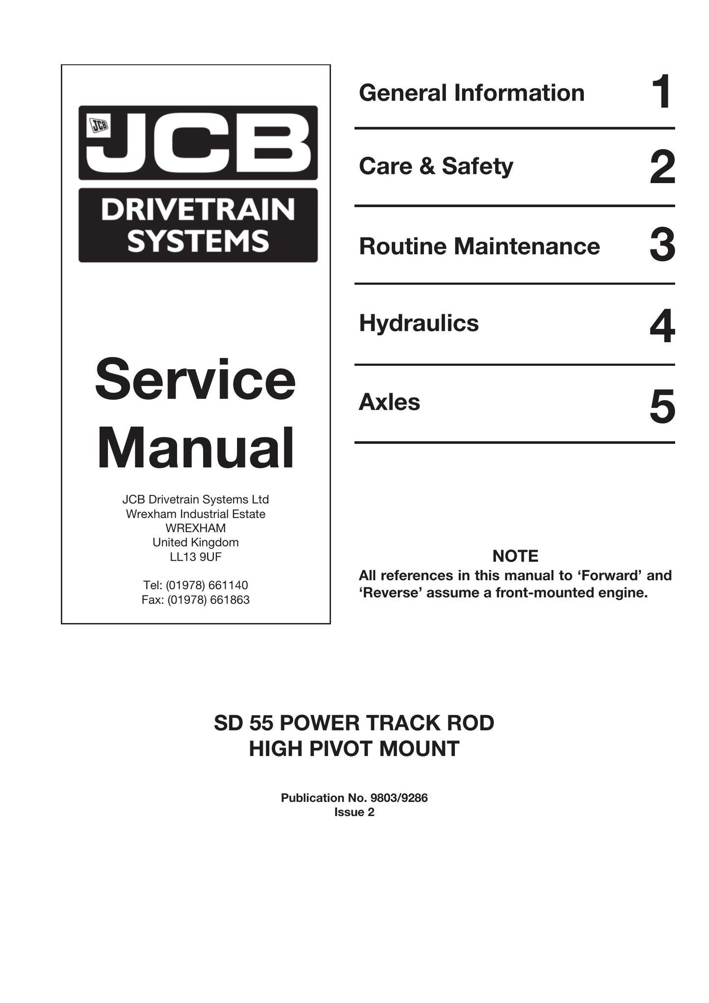 JCB SD55 Axle Factory Workshop Service Manual 9803/9286