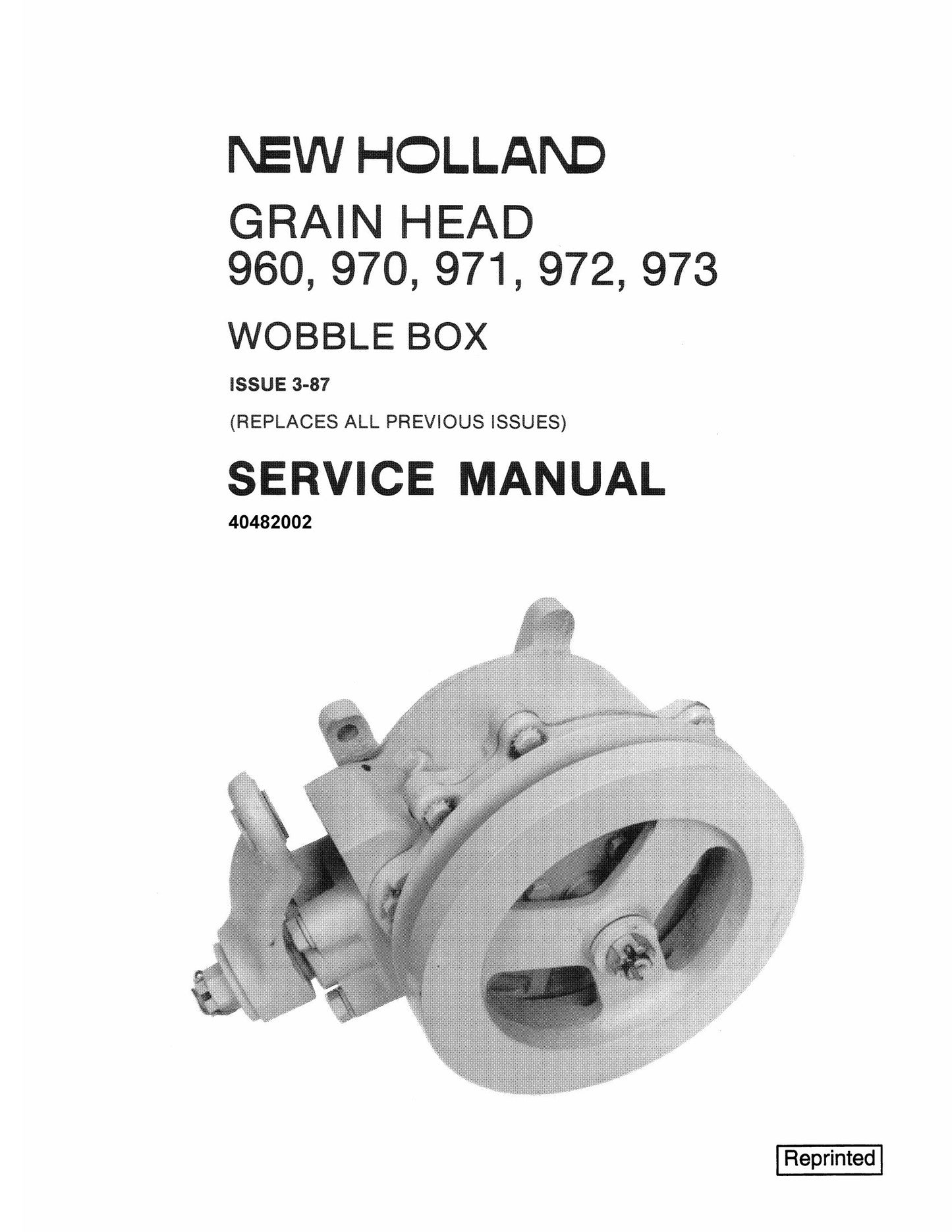 New Holland 960 970 971 972 973 Grain Head Factory Workshop Service Manual 40482002