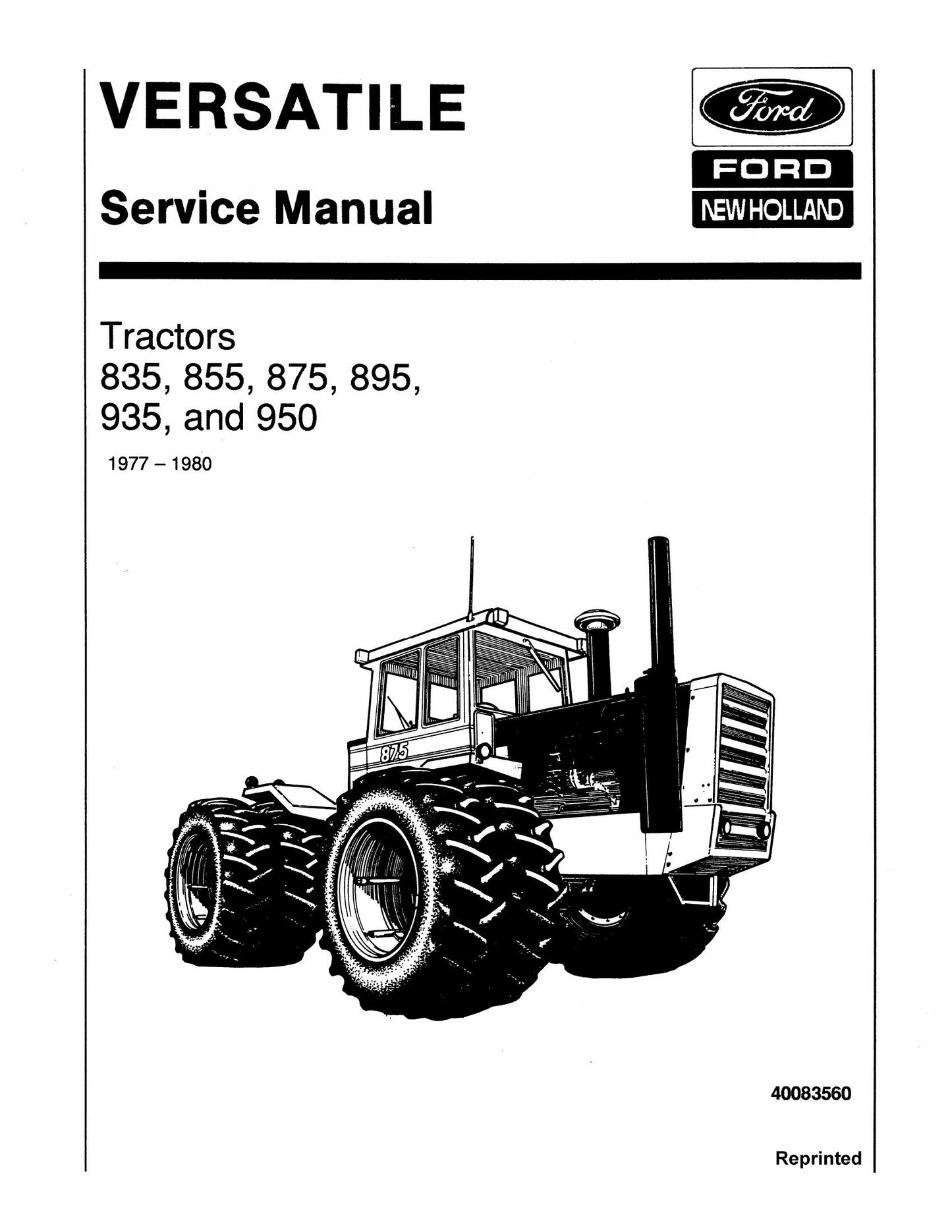 Versatile 835 855 875 895 935 950 Tractor Factory Workshop Service Manual 40083560
