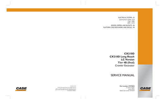 CASE CX210D CX210D Long Reach Crawler Excavator Factory Workshop Service Manual 47978654