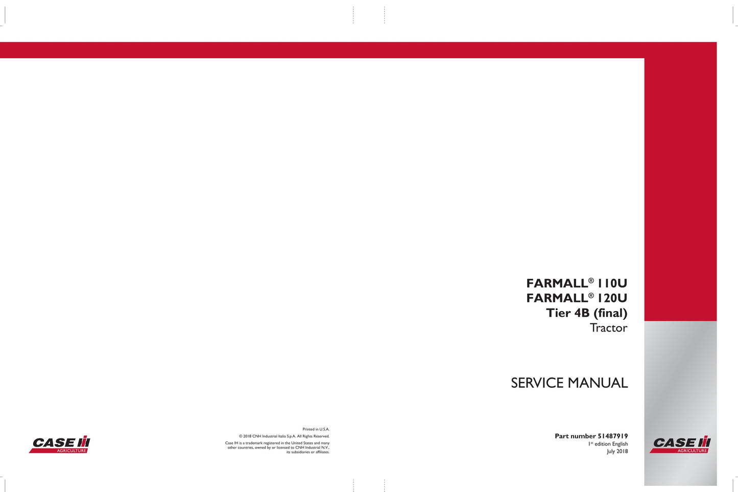 CASE Farmall 110U Farmall 120U Tractor Factory Workshop Service Manual 51487919