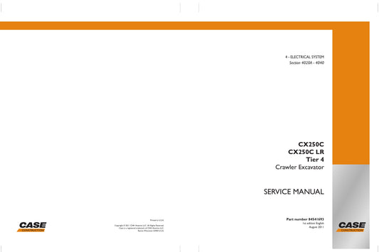 CASE CX250C CX250C LR Crawler Excavator Factory Workshop Service Manual 84541693