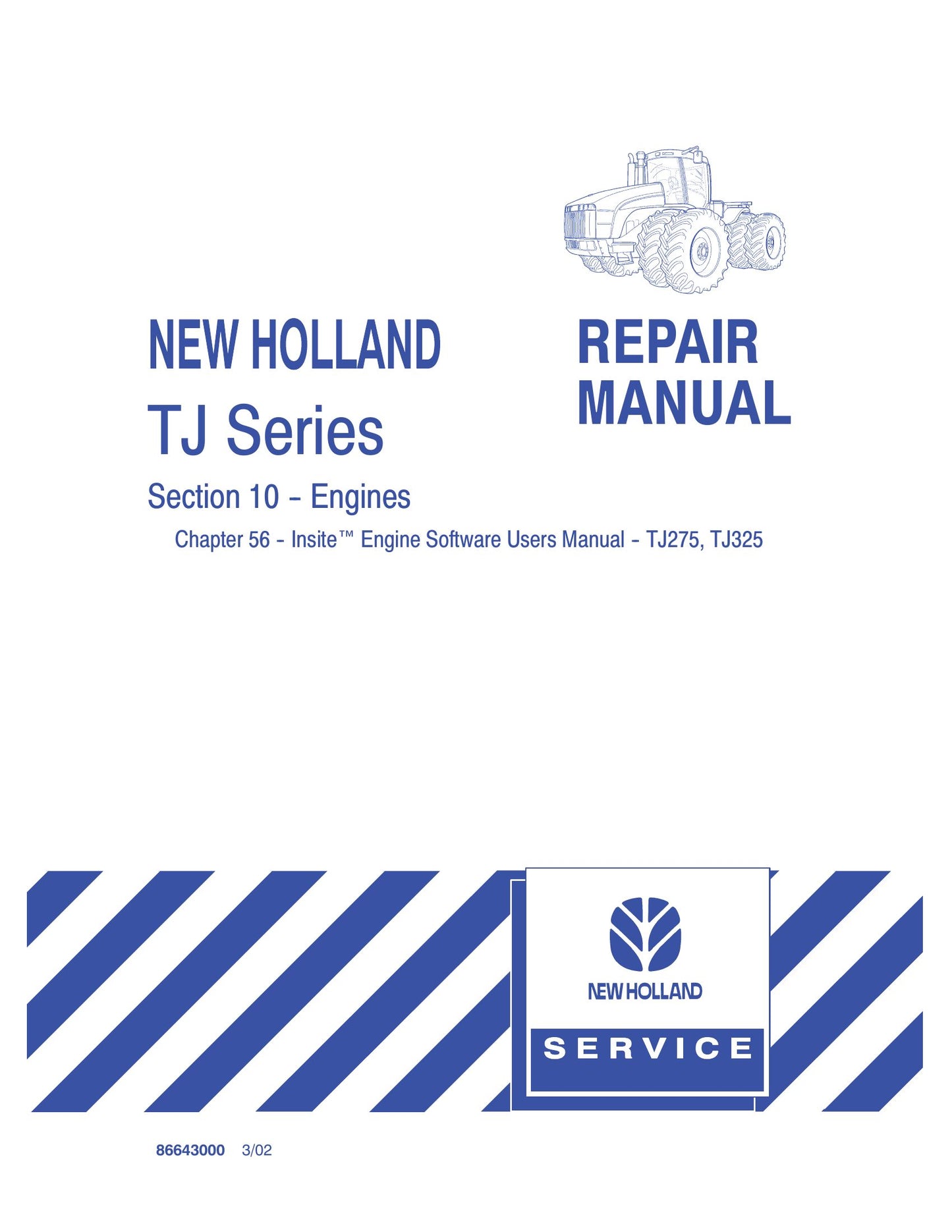 New Holland TJ275 TJ325 Tractor Engine Software Users Manual 86643000