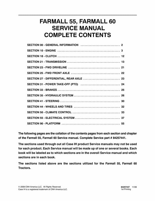 CASE FARMALL 55 FARMALL 60 Tractor Factory Workshop Service Manual 84257447