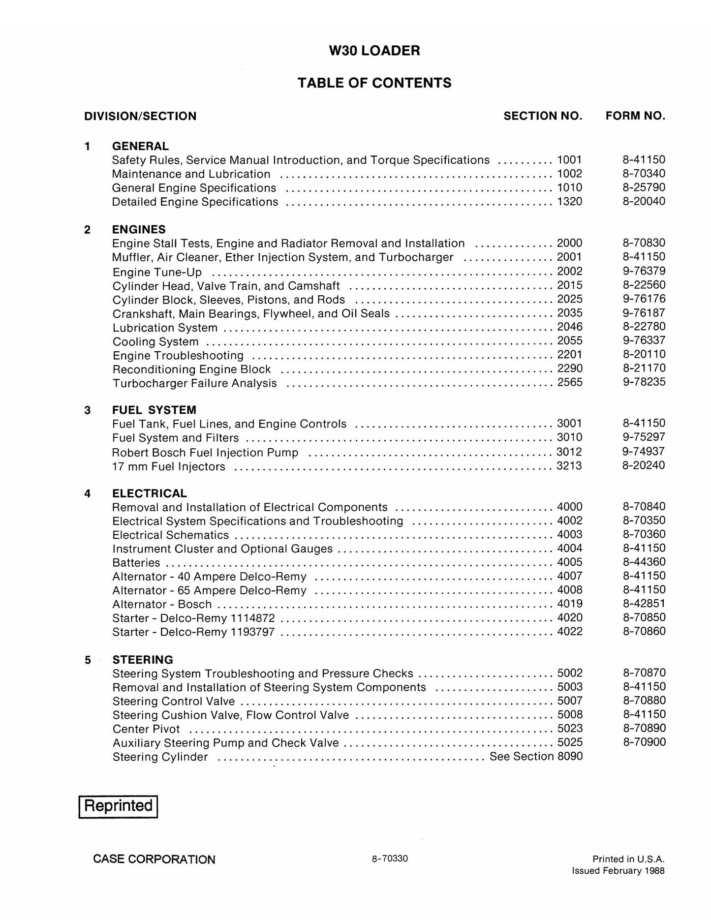 CASE W30 Wheel Loader Factory Workshop Service Manual 8-70330