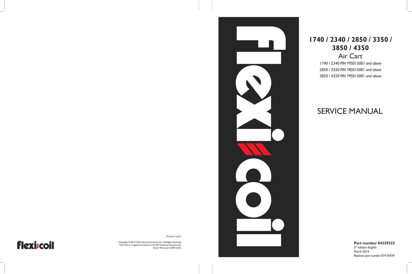 Flexi-Coil 1740 2340 2850 3350 3850 4350 Air Cart Factory Workshop Service Manual 84329222