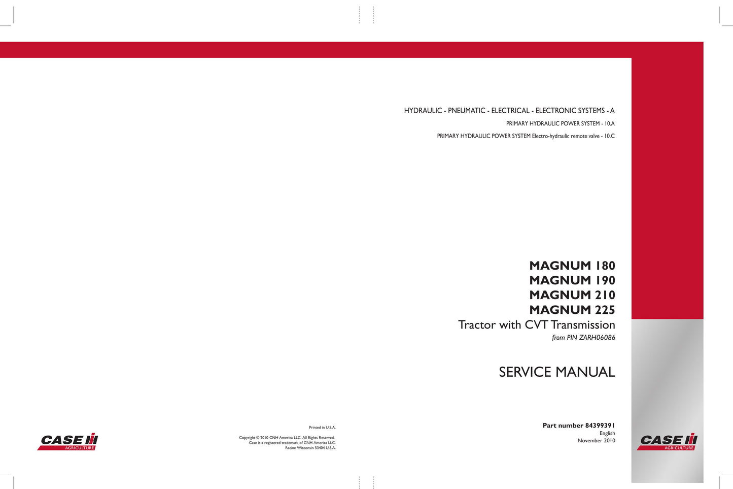 CASE MAGNUM 180 MAGNUM 190 MAGNUM 210 MAGNUM 225 Tractor Factory Workshop Service Manual 84386820