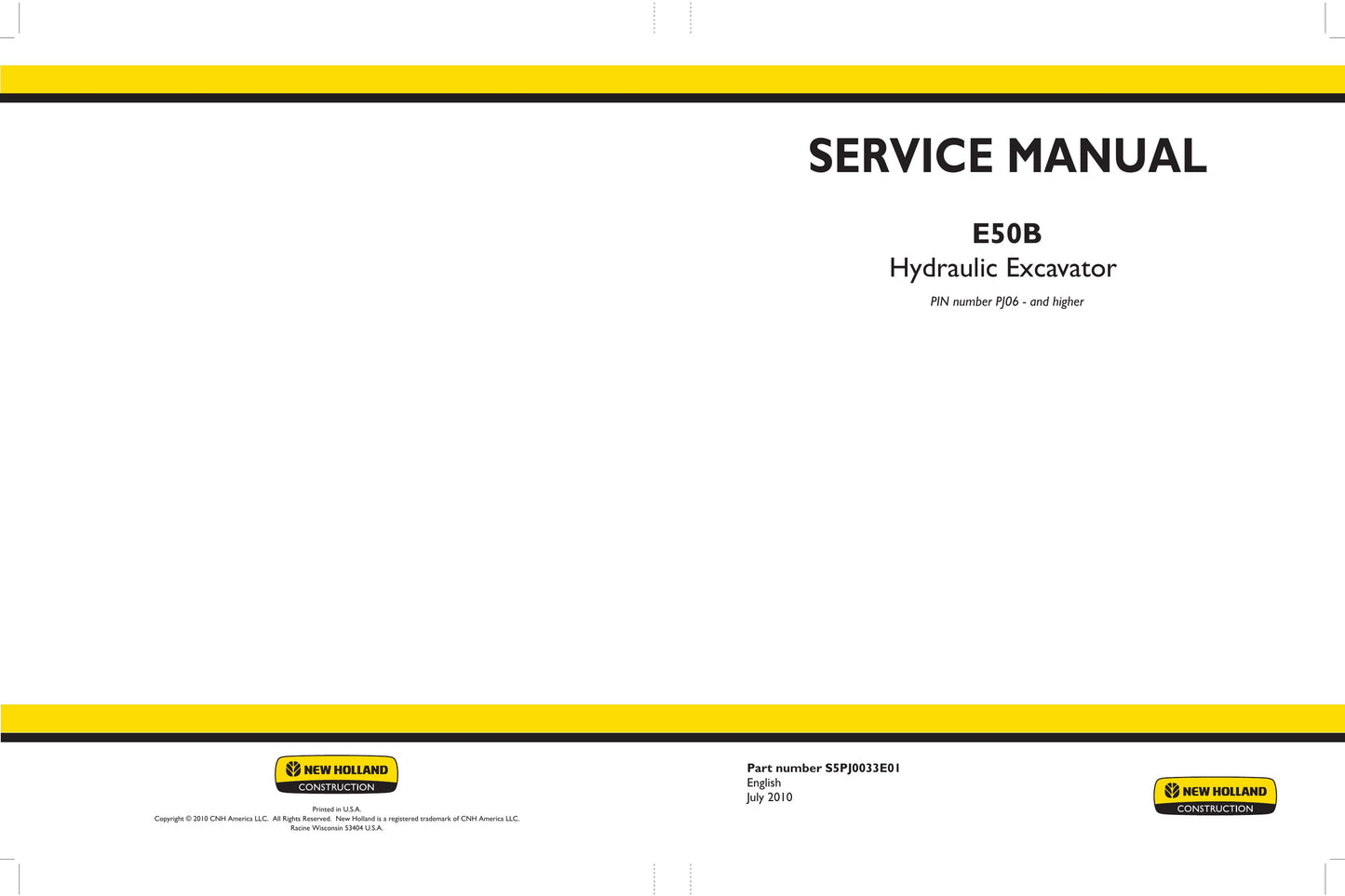 New Holland E50B Crawler Excavator Factory Workshop Service Manual S5PJ0033E01