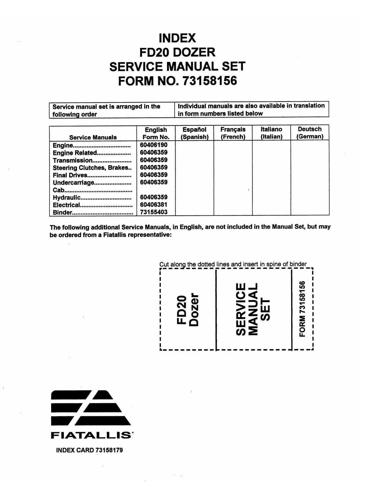 FIATALLIS FD20 Bulldozer Factory Workshop Service Manual 73158156
