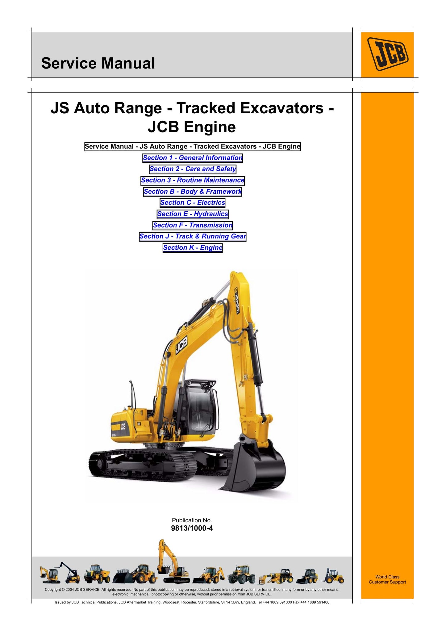 JCB JS115 JS130 JS145 JS160 JS180 JS200 JS220 JS210 JS230 Crawler Excavator Factory Workshop Service Manual 9813/1000-4