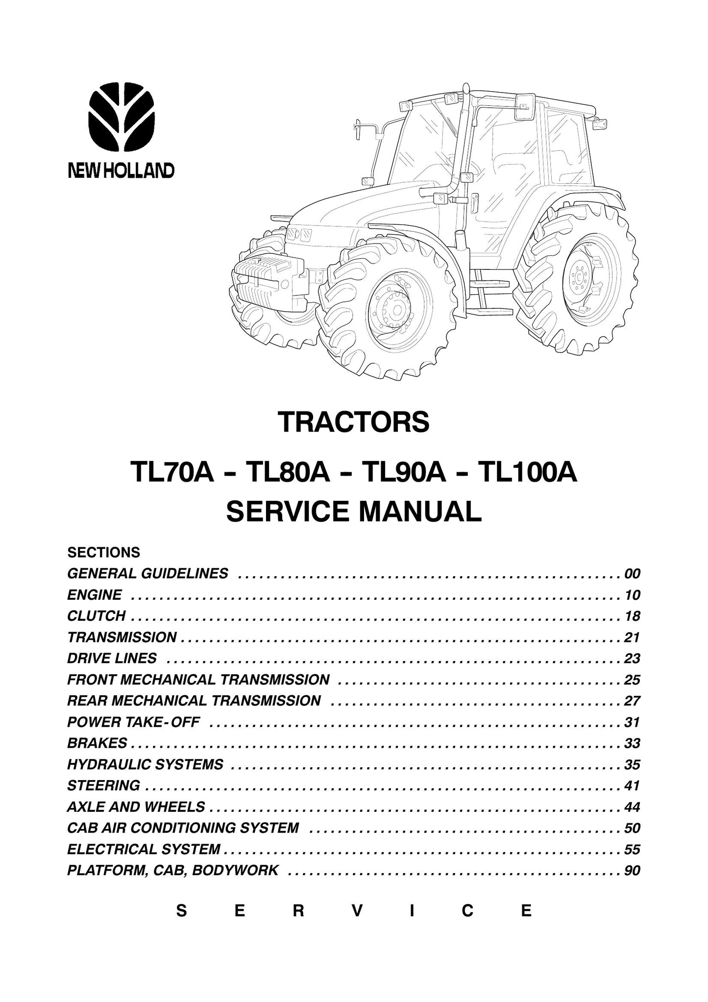 New Holland TL70A TL80A TL90A TL100A Tractor Factory Workshop Service Manual