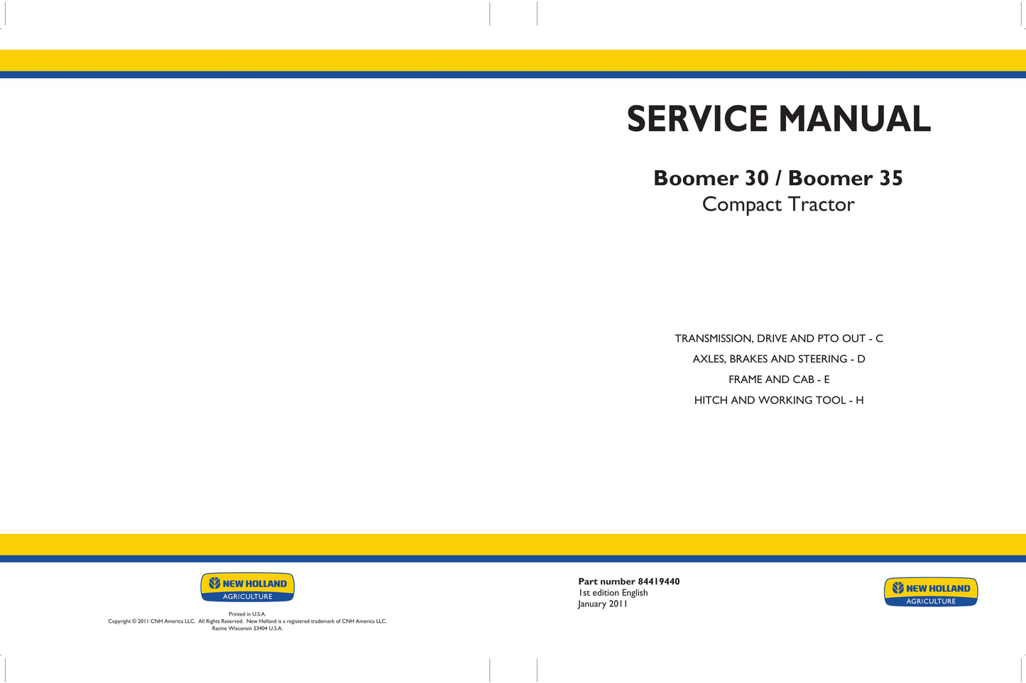 New Holland Boomer 30 Boomer 35 Compact Tractor Factory Workshop Service Manual 84419439