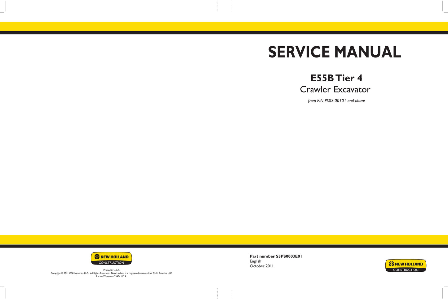 New Holland E55B Crawler Excavator Factory Workshop Service Manual S5PS0003E01