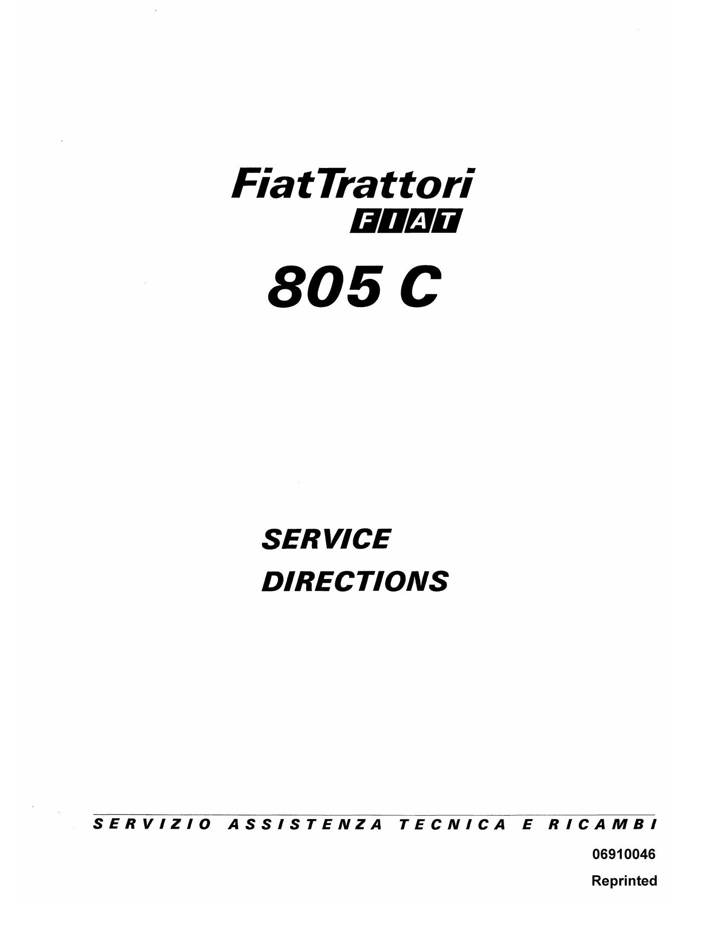 Fiat Trattori 805C Tractor Service Directions 06910046