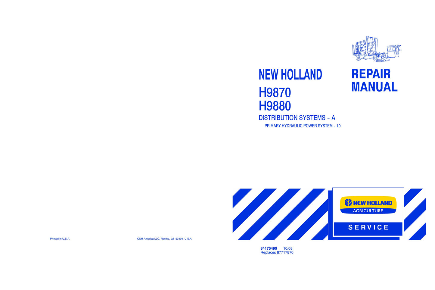 New Holland H9870 H9880 Bale Wagon Factory Workshop Repair Manual 84175490
