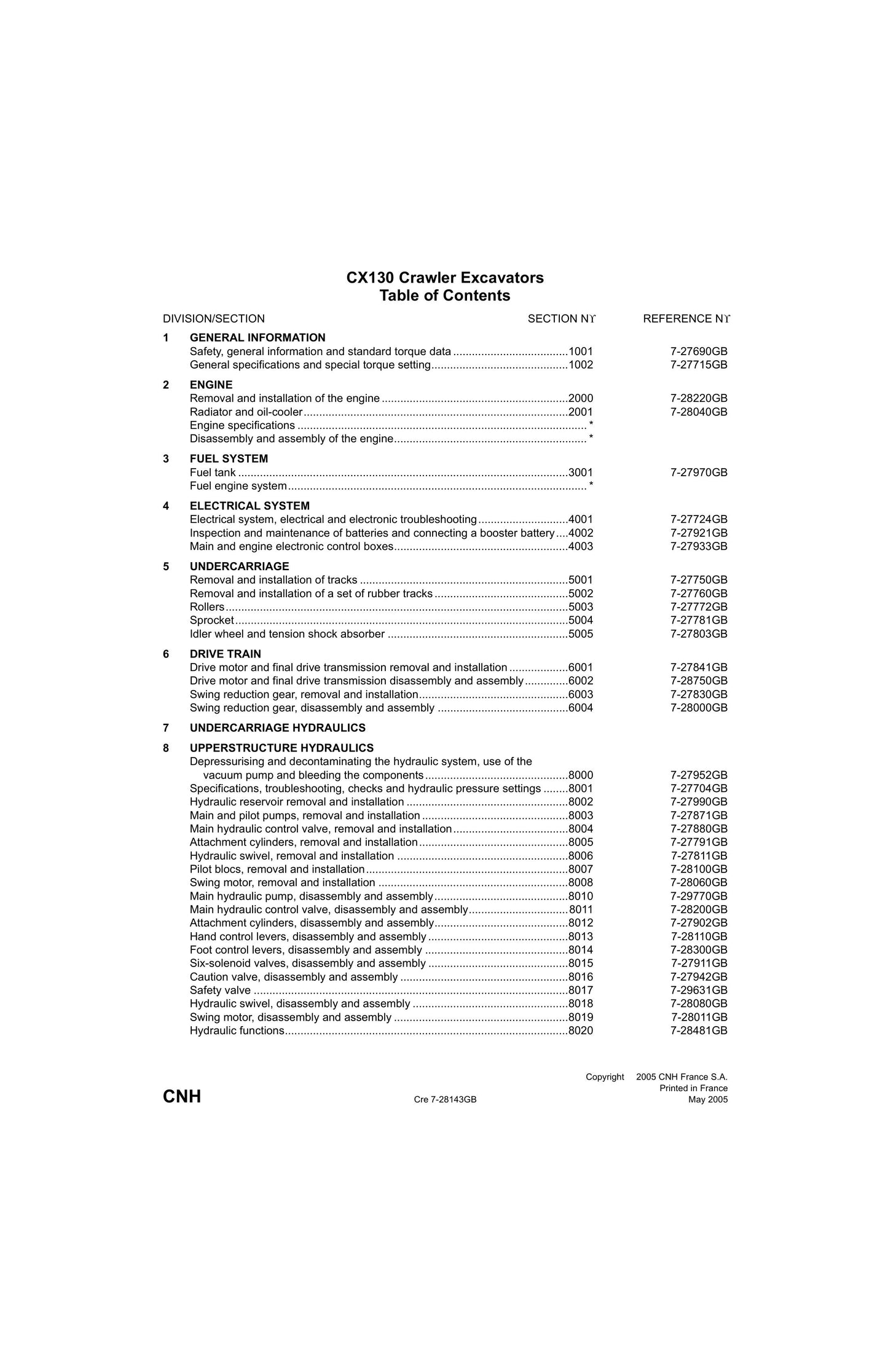 CASE CX130 Crawler Excavator Factory Workshop Service Manual Cre 7-28143GB