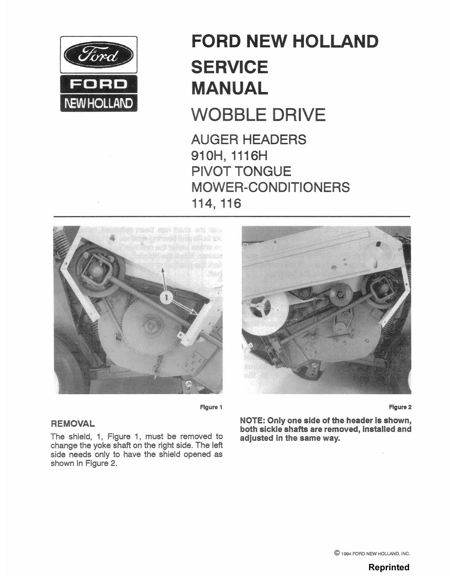 FORD NEW HOLLAND 910H 1116H 114 116 Auger Headers Mower-Conditioners Factory Workshop Service Manual