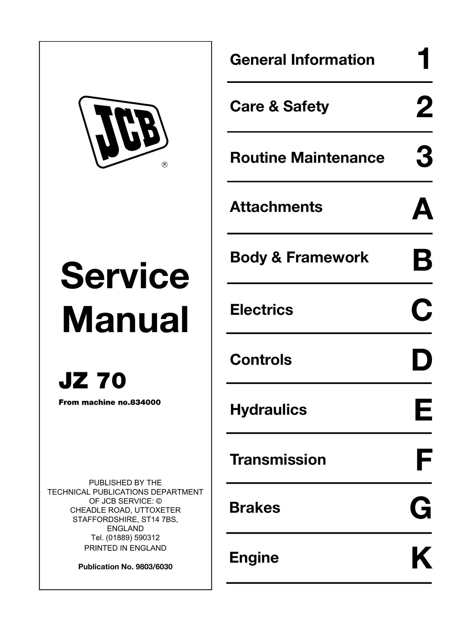 JCB JZ70 Crawler Excavator Factory Workshop Service Manual 9803/6030