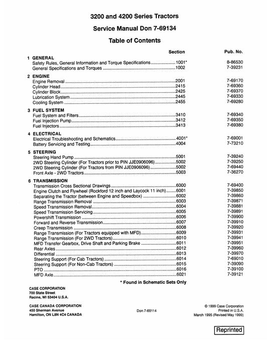 CASE 3200 4200 Series Tractor Tractor Factory Workshop Service Manual Don 7-69134