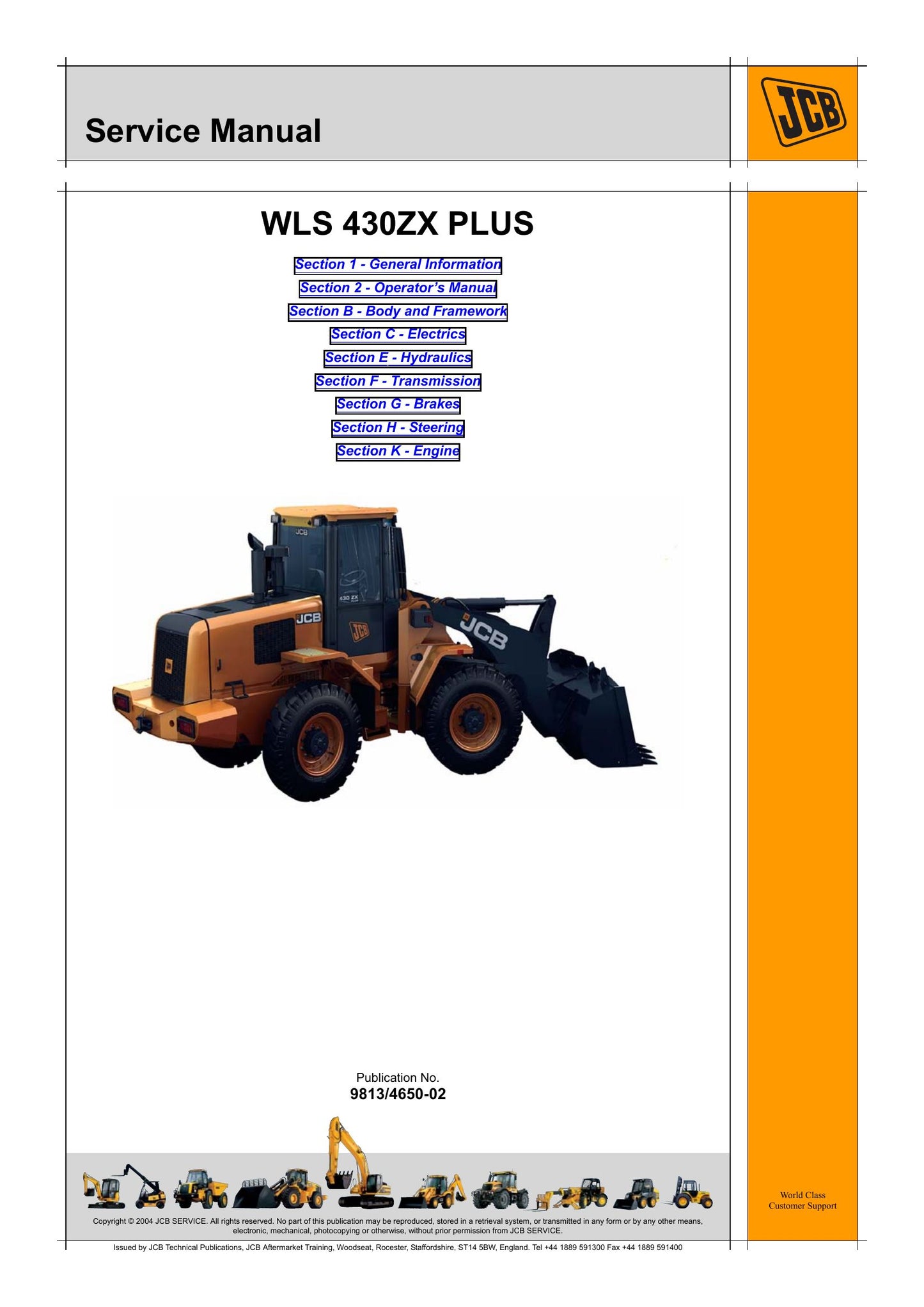 JCB 430ZX PLUS Wheel Loader Factory Workshop Service Manual 9813/4650-02