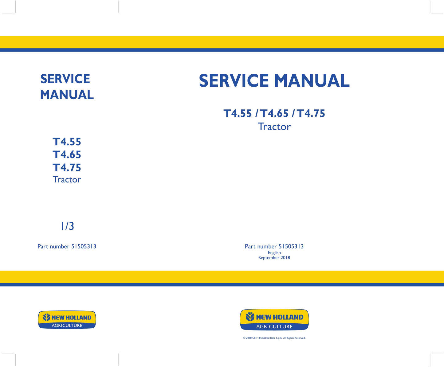 New Holland T4.55 T4.65 T4.75 Tractor Factory Workshop Service Manual 51505313