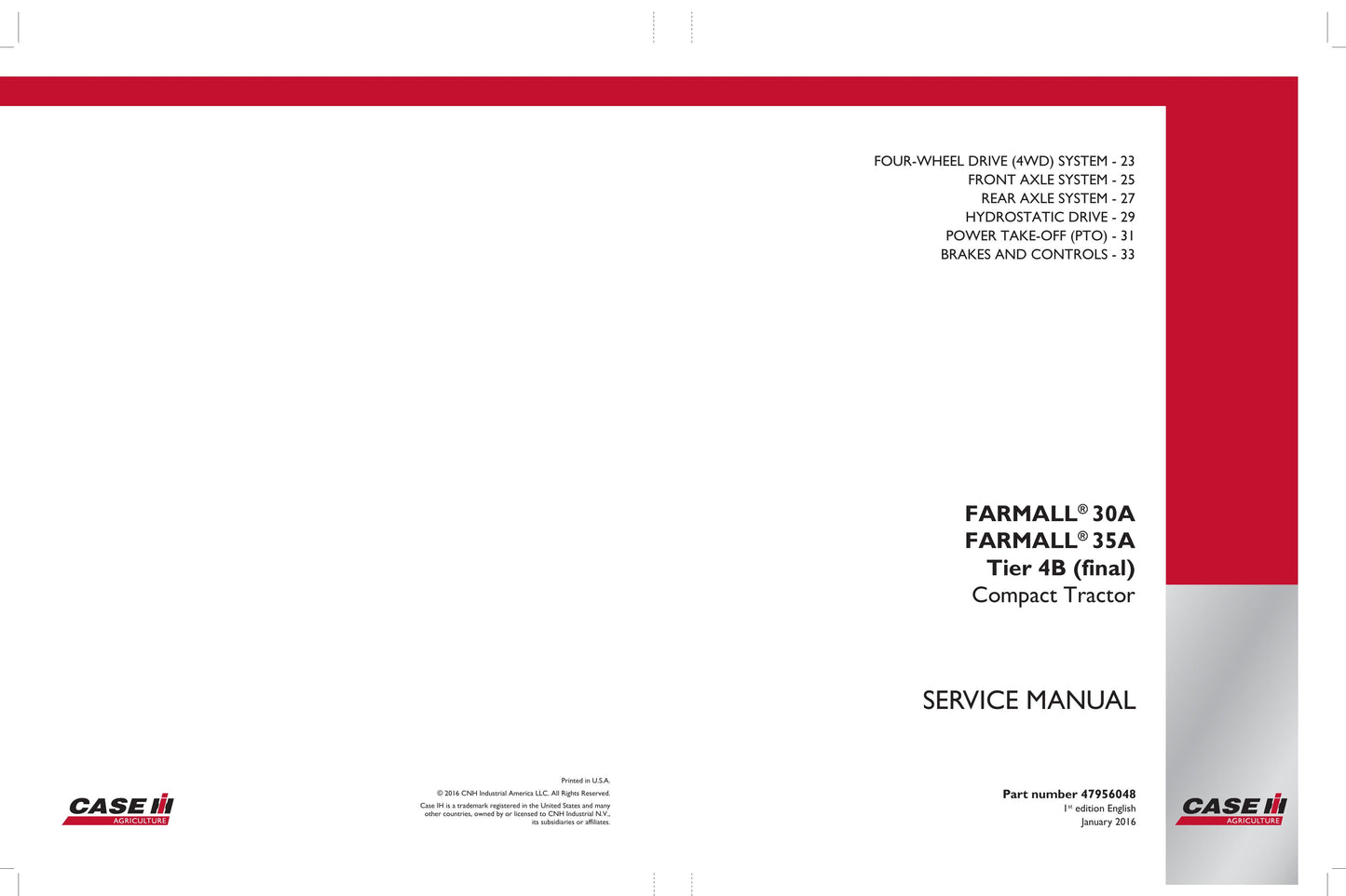 CASE FARMALL 30A FARMALL 35A Compact Tractor Factory Workshop Service Manual 47956047