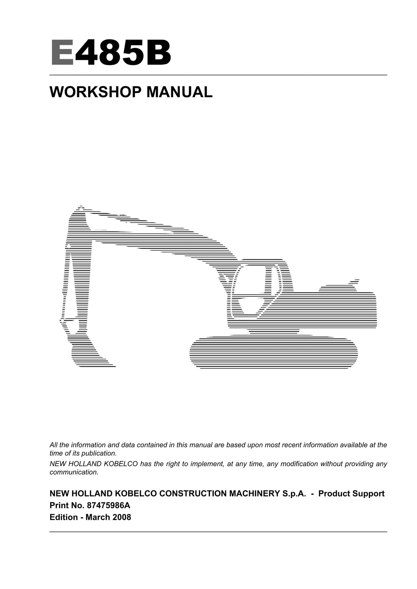 New Holland Kobelco E485B Crawler Excavator Workshop Manual 87475986A