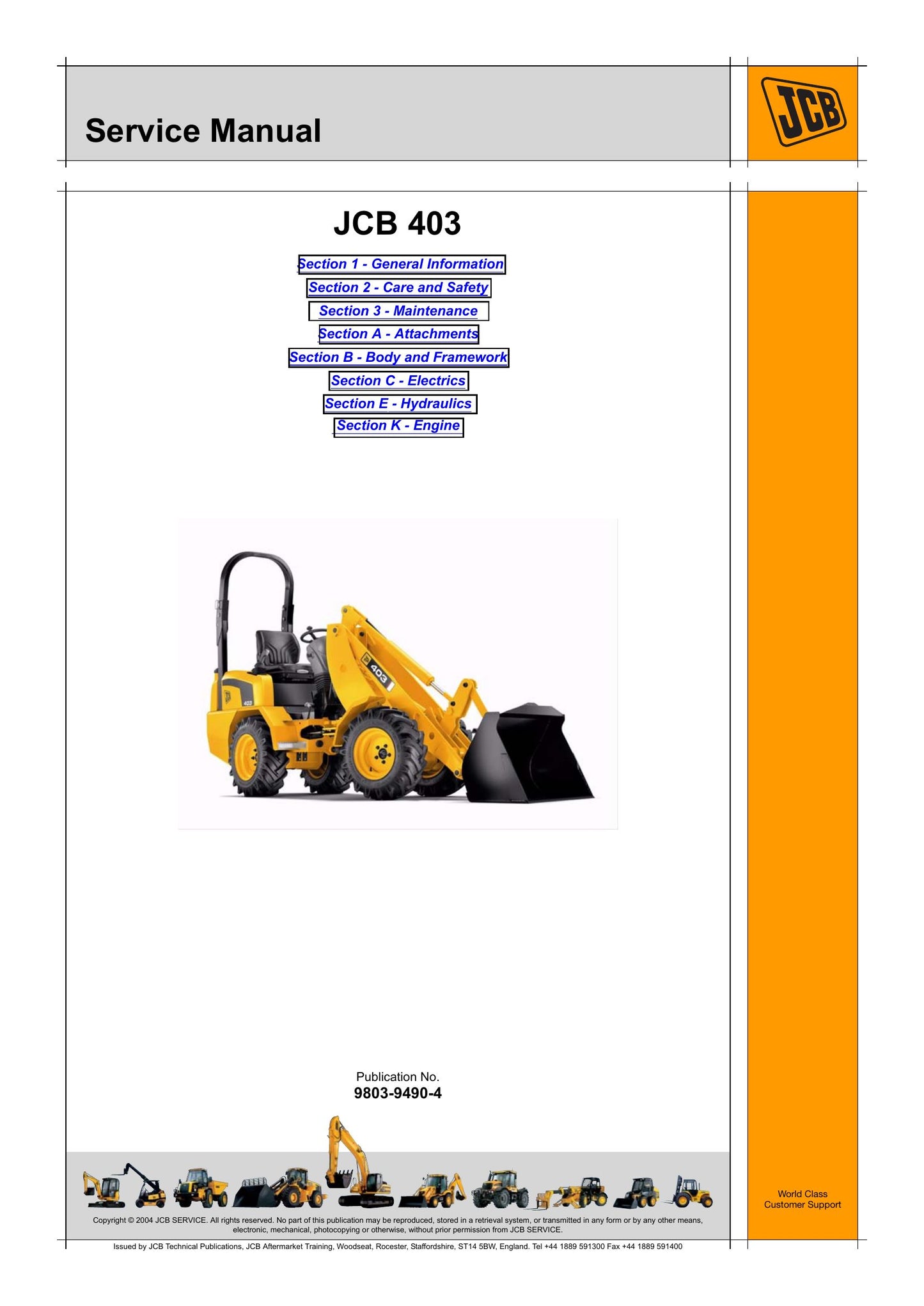 JCB 403 Wheel Loader Factory Workshop Service Manual 9803-9490-4