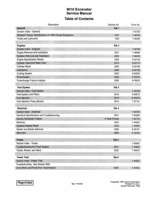 CASE 9010 Crawler Excavator Factory Workshop Service Manual 7-45720
