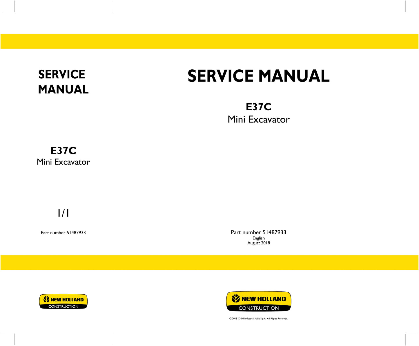 New Holland E37C Mini Excavator Factory Workshop Service Manual 51487933