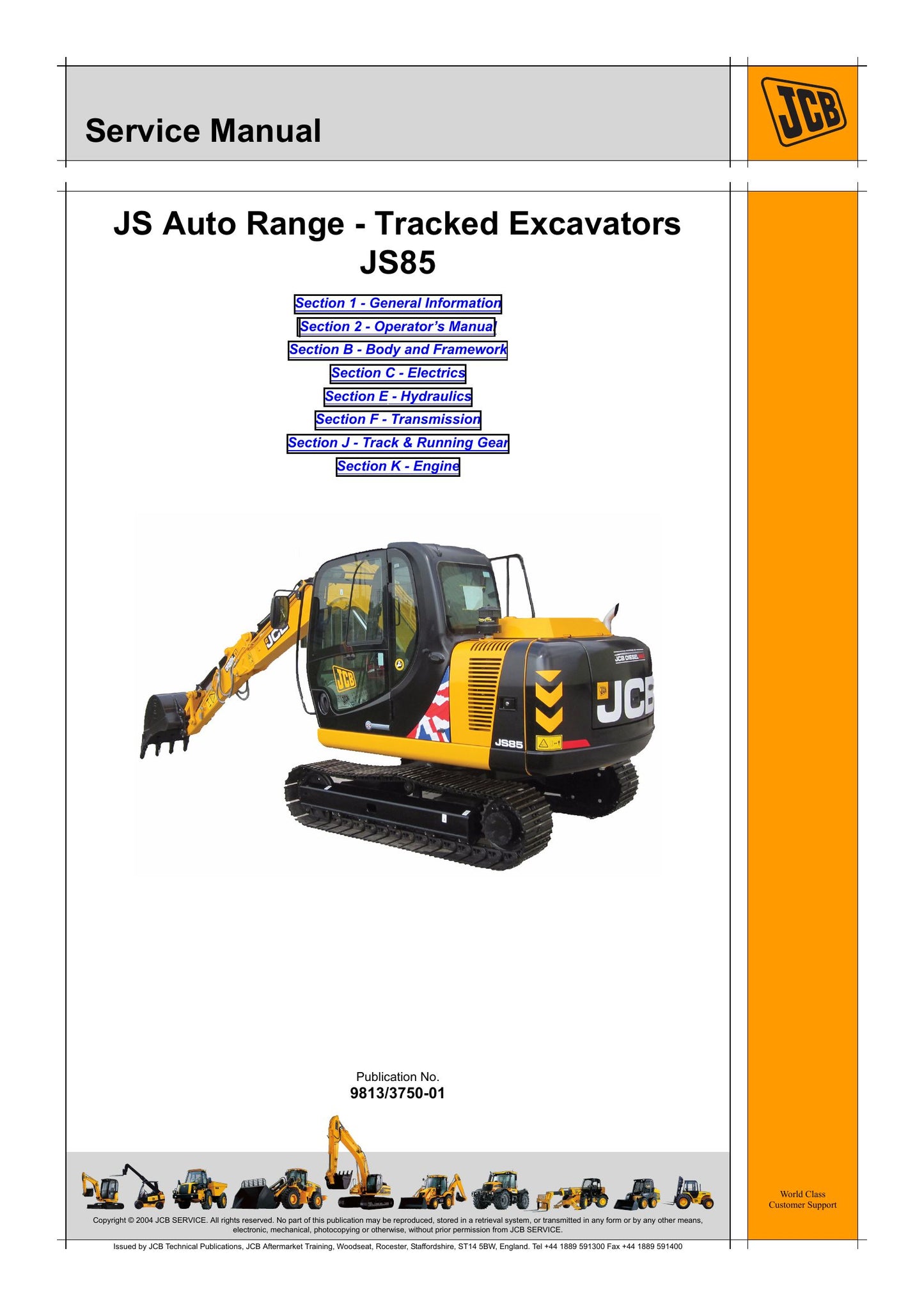 JCB JS85 Crawler Excavator Factory Workshop Service Manual 9813/3750-01