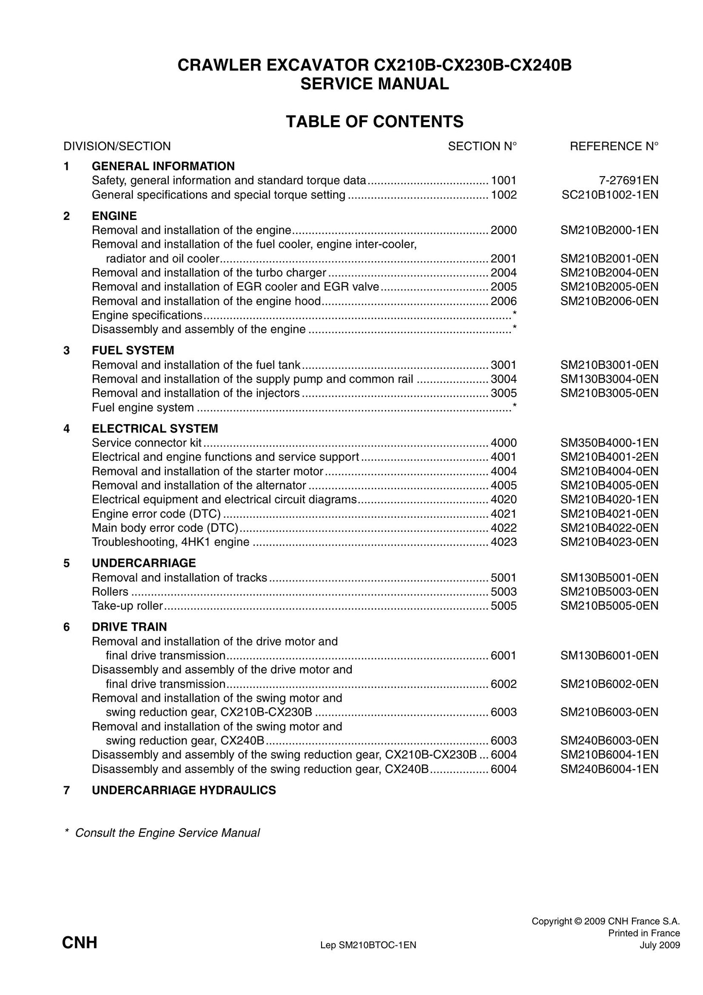 CASE CX210B CX230B CX240B Crawler Excavator Factory Workshop Service Manual