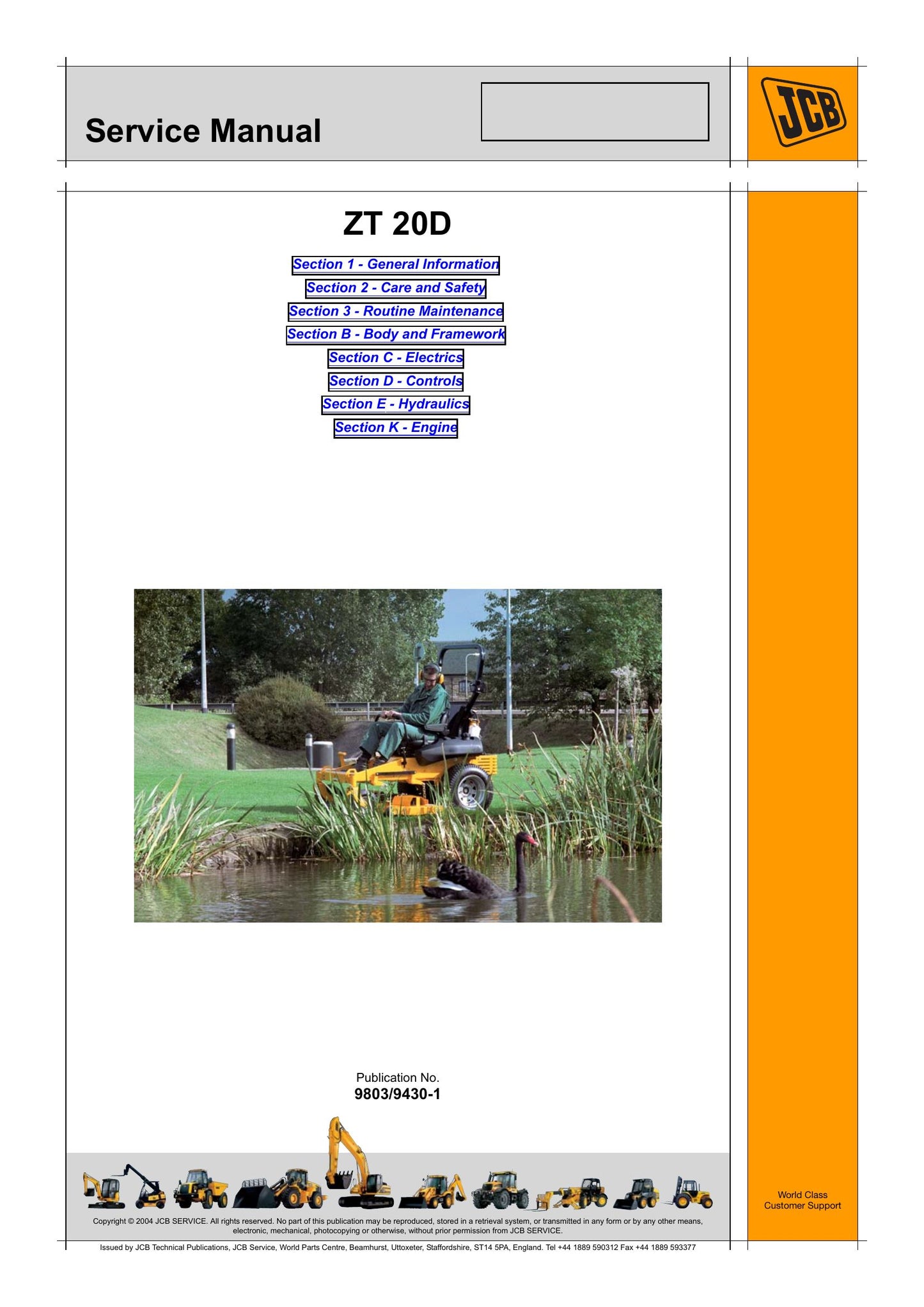 JCB ZT 20D Zero-Turn Mower Factory Workshop Service Manual 9803/9430-1
