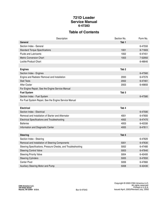CASE 721D Wheel Loader Factory Workshop Service Manual 6-47283