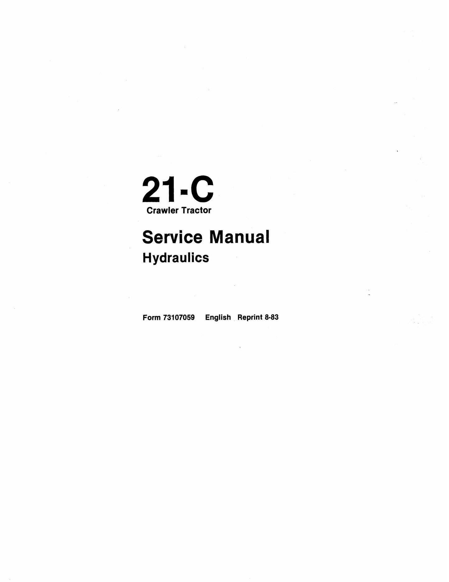 Fiat Allis 21-C Crawler Tractor Factory Workshop Service Manual 73107059