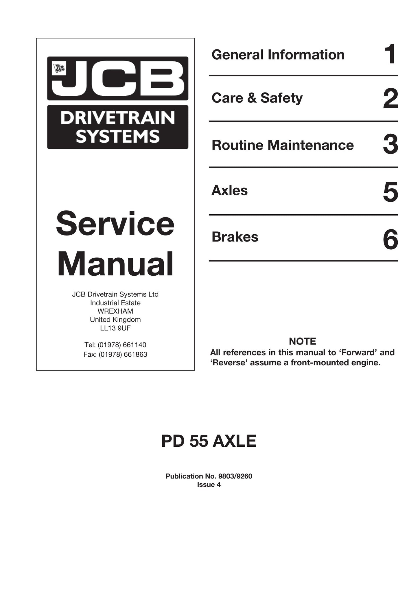 JCB PD 55 Axle Factory Workshop Service Manual 9803/9260