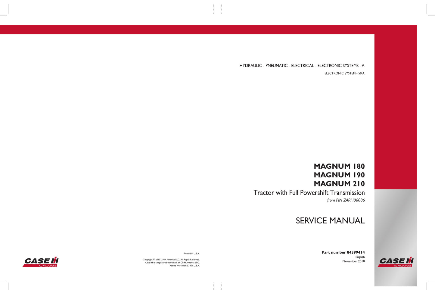 CASE MAGNUM 180 MAGNUM 190 MAGNUM 210 Tractor Factory Workshop Service Manual 84399414