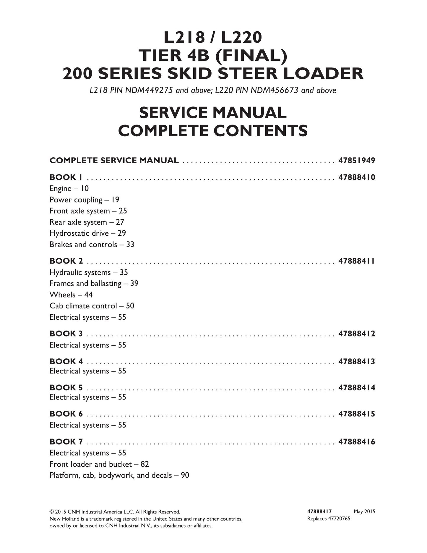 New Holland L218 L220 Skid Steer Loader Factory Workshop Service Manual 47888410