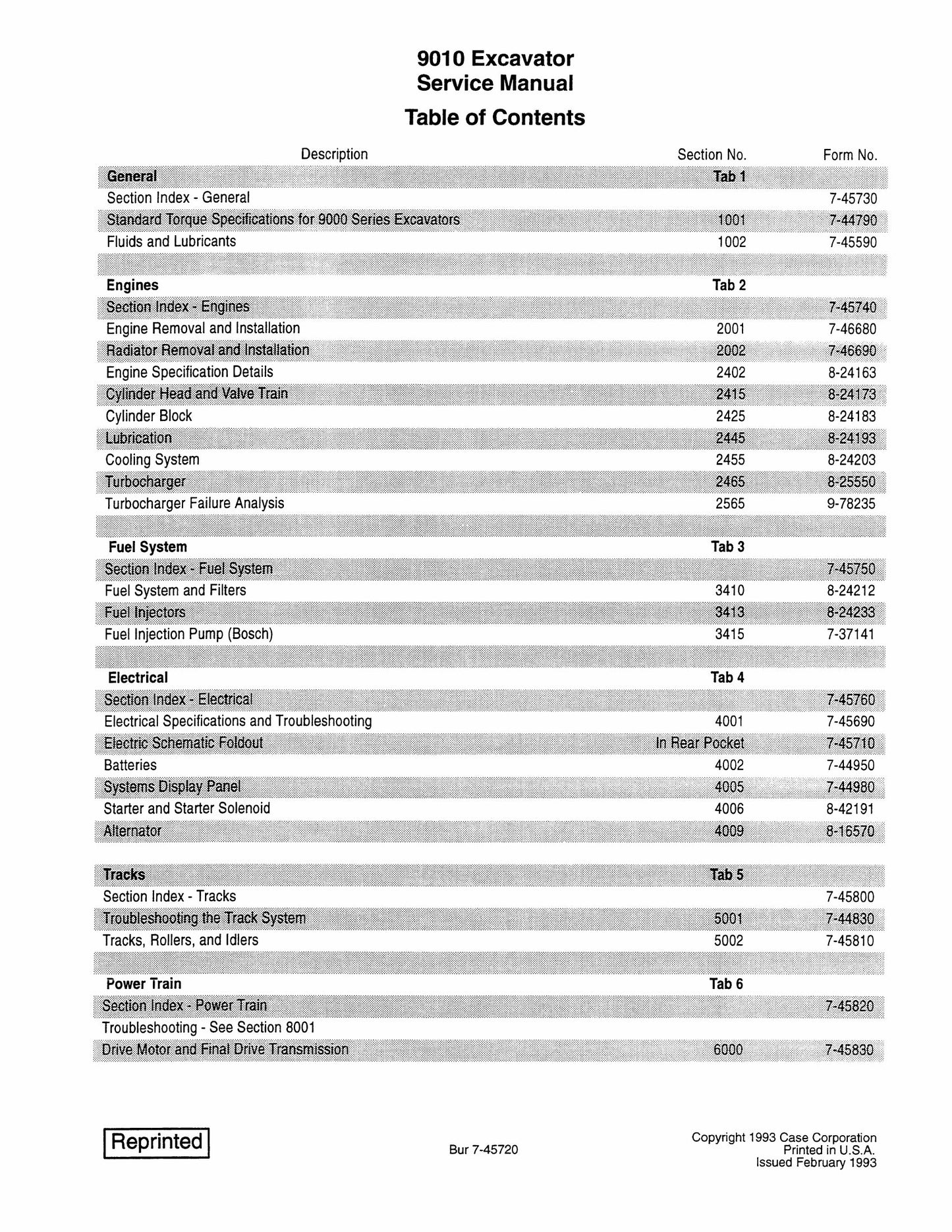 CASE 9010 Crawler Excavator Factory Workshop Service Manual 7-45720