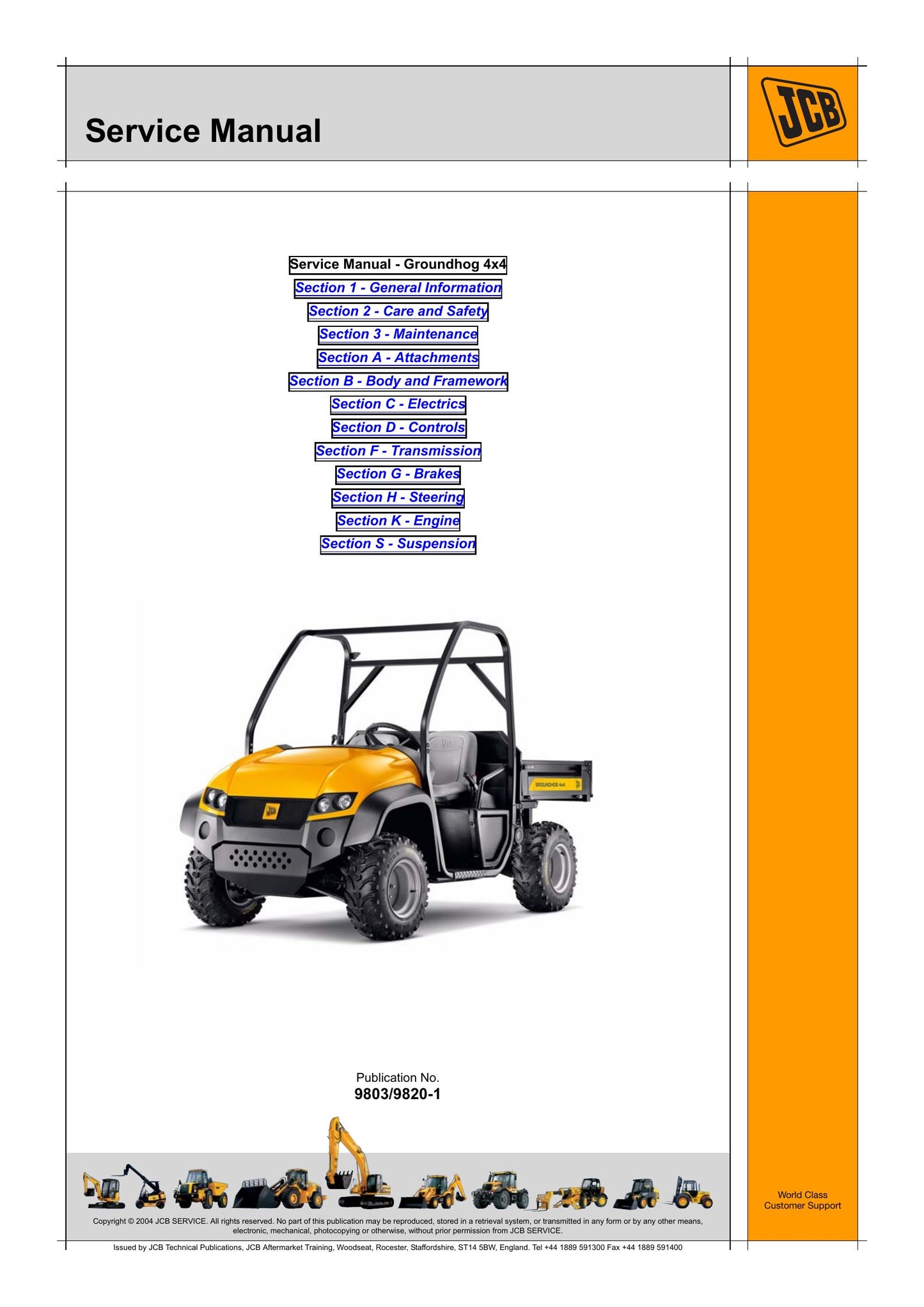 JCB Groundhog 4x4 Utility Vehicle Factory Workshop Service Manual 9803/9820-1